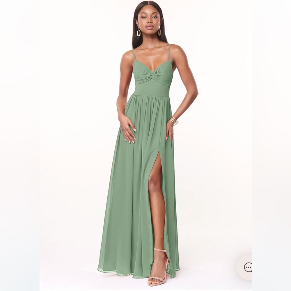Azazie Matcha Chiffon Zeya Dress